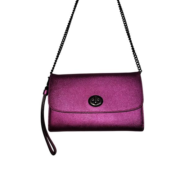 Coach Marlow Turnlock Chain Crossbody – Metallic Pink Leather - Picture 1 of 5